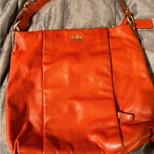 Coach Orange Leather Hobo Shoulder Bag Slouchy Convertible Crossbody